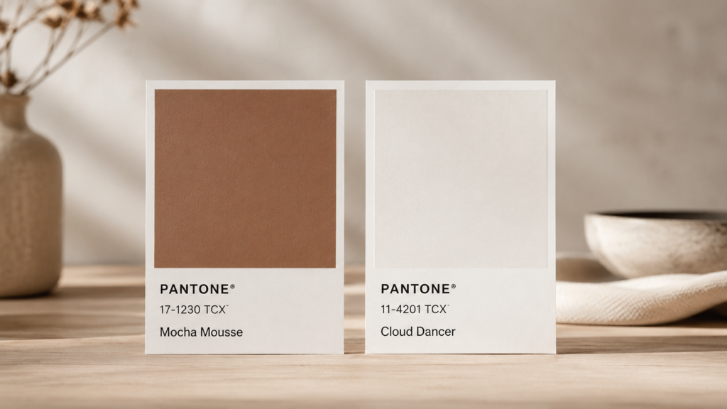 Mocha Mousse y Cloud Dancer, colores Pantone 2025 y 2026